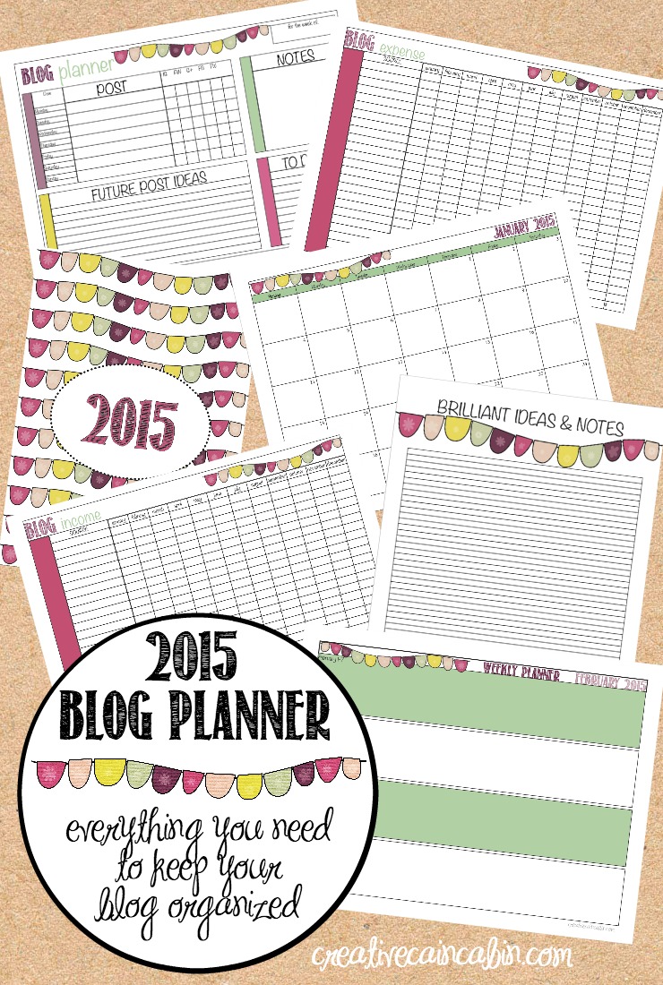 Complete Blog Planner 2015 | Includes 1 Year Calendar | I Year Weekly Calendar | Income and Expense Report | Blog Planner by the Week | Additional Notes Page | creativecaincabin.com