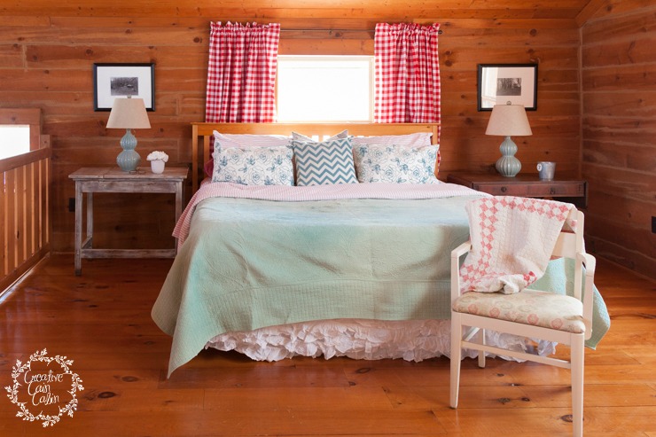 Master Bedroom in a Log Home Decor | Buffalo Check | CreativeCainCabin.com
