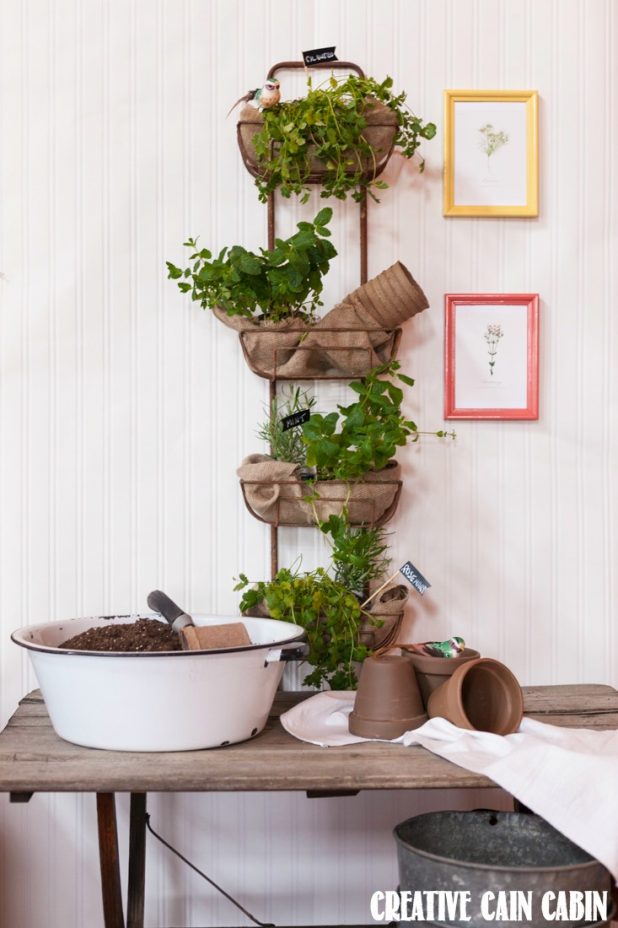 Vertical Herb Garden | Rustic Wall Hanging Basket | Decor Steals | CreativeCainCabin.com