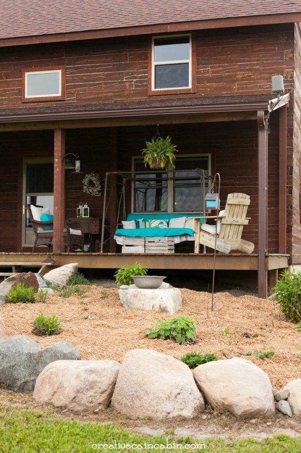 Mulched Flower Bed | Log Home | Perennial Garden | Porch Decor | CreativeCainCabin.com
