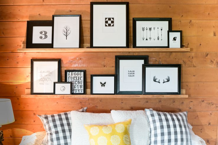 Gender Neutral Guest Bedroom & Home Office Combo. Gallery Wall Done in Black and White Artwork 