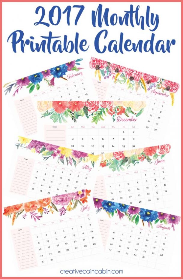 2017 Monthly Printable Calendar