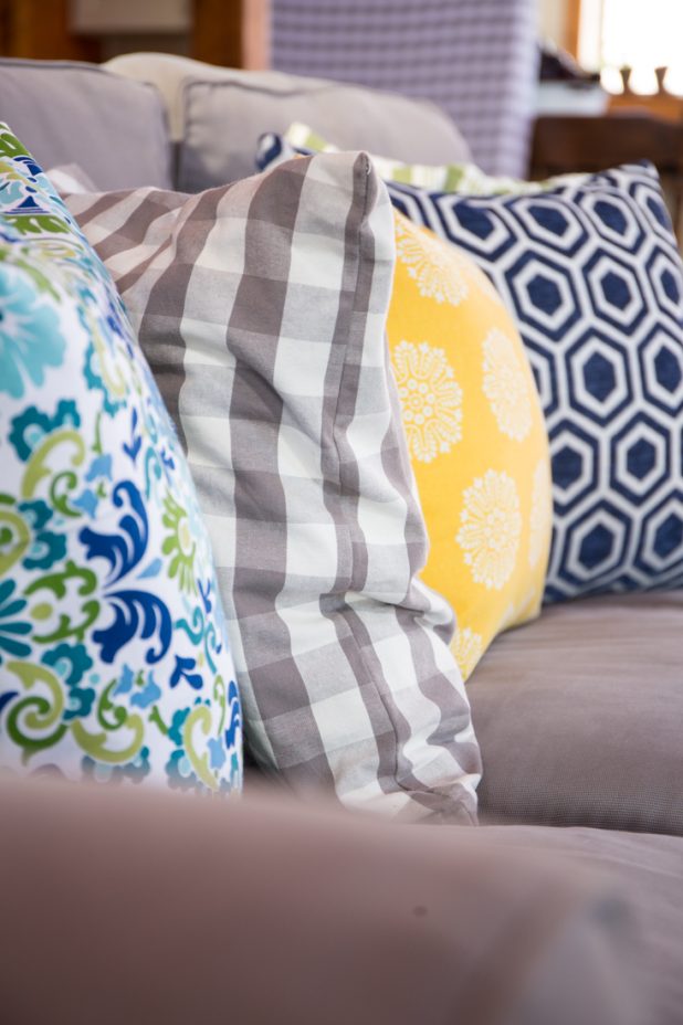Pillow Fabrics in Green, Gray, Blue and Yellow