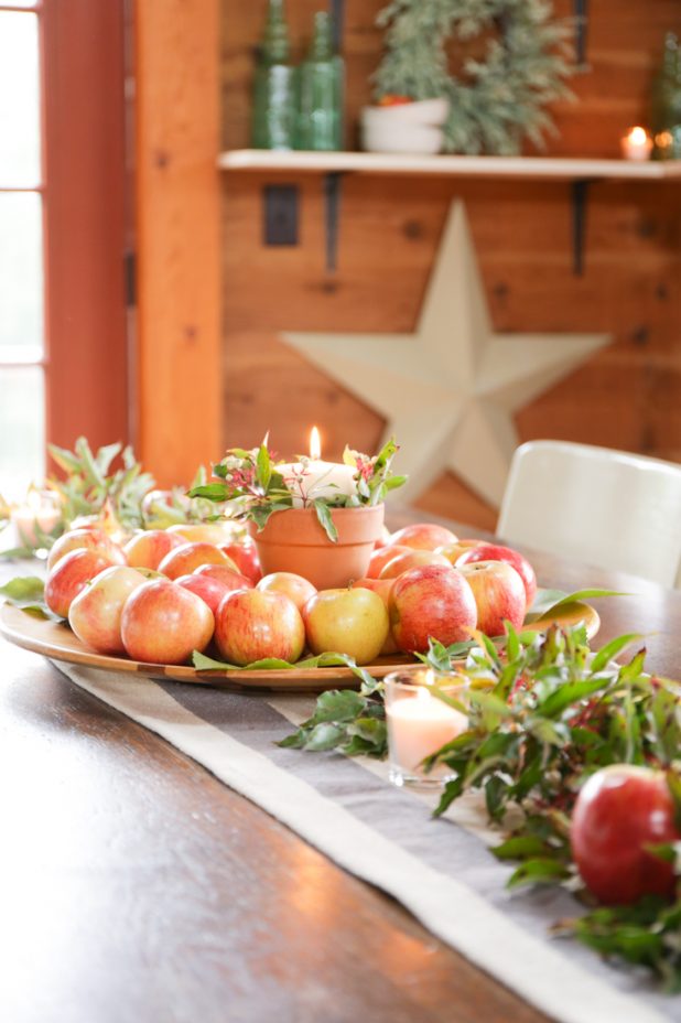 Rustic Farmhouse Fall Decorating Ideas With Apples, Leaves, Twigs, and Berries. All Easy To Create and Inexpensive. 