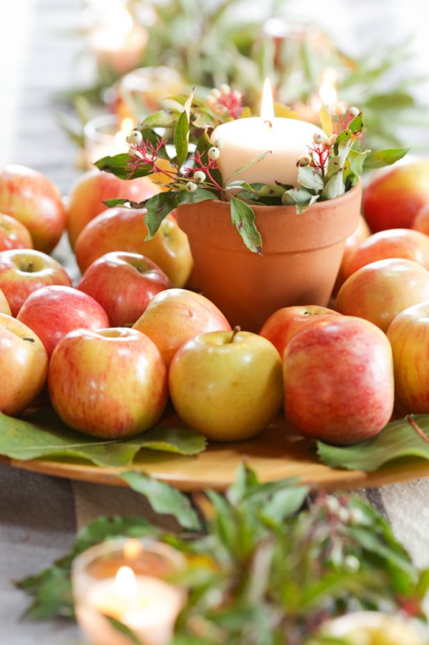 Rustic Fall Decorating Ideas Using Natural Elements, Apples, Leaves, Twigs, and Berries