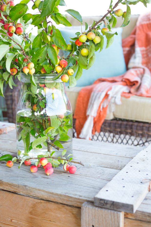 Simple Fall Porch Decorating Using Branches From a Crab Apple Tree