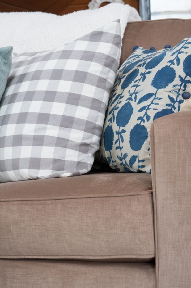 French Blue Pillow, Gray Buffalo Check Pillow