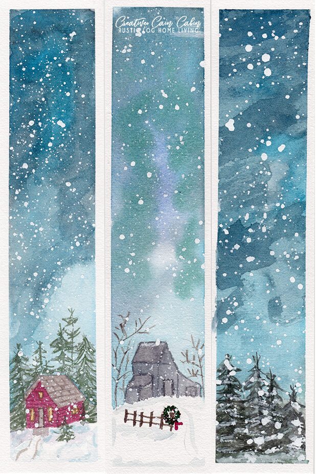 Watercolor Bookmarks, Easy, Rustic, Winter Scenes
