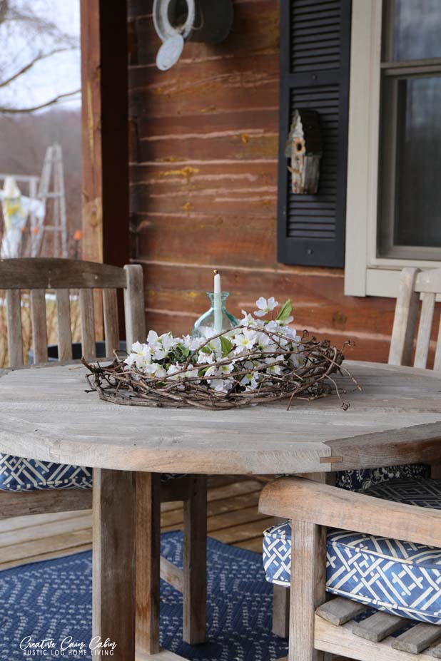 Easy to Make Rustic Spring Centerpiece, Log Home, Outdoor Table, Porch Decor