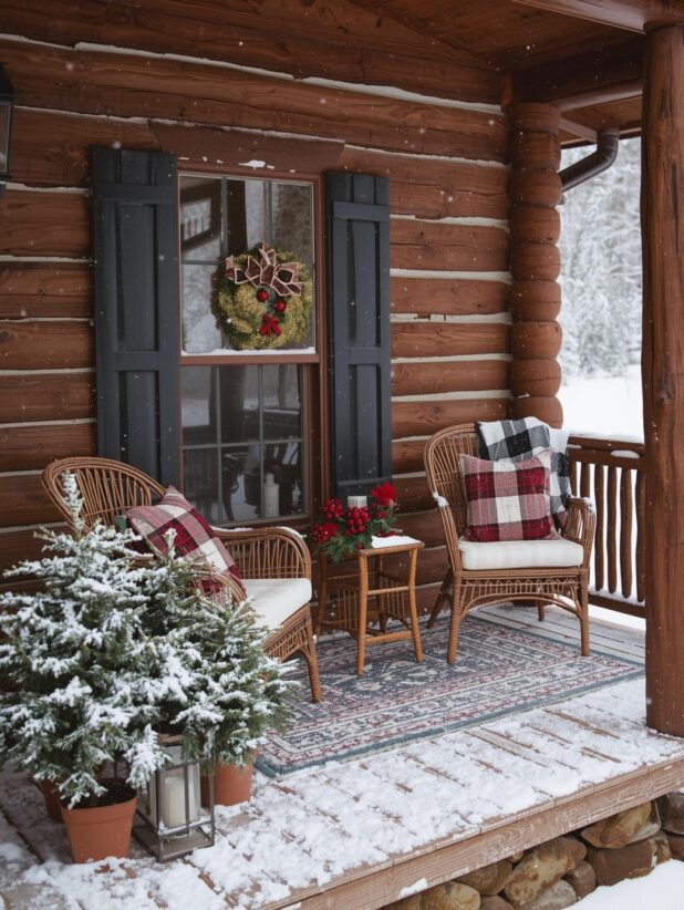 Rustic winter porch decorating