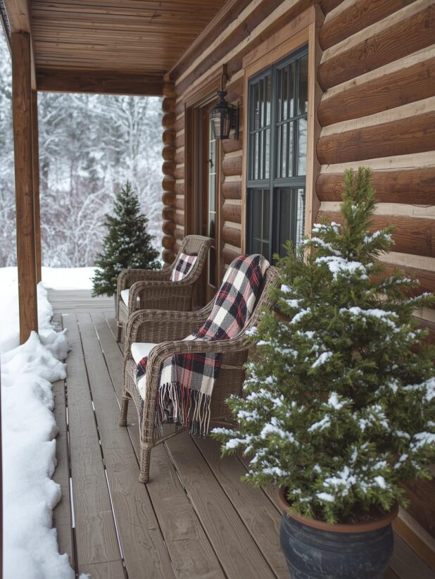 Rustic winter porch decorating