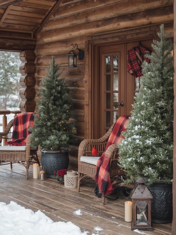 Rustic winter porch decorating