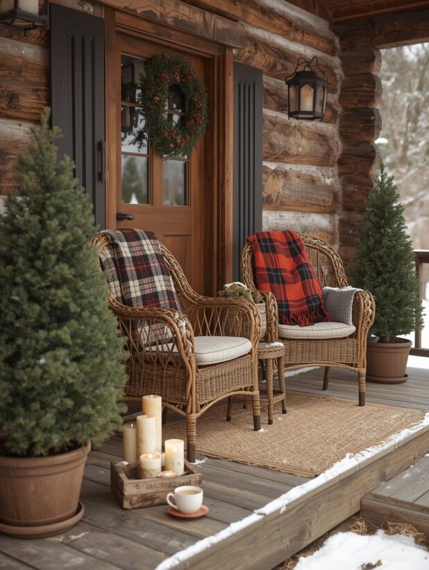 Rustic winter porch decorating