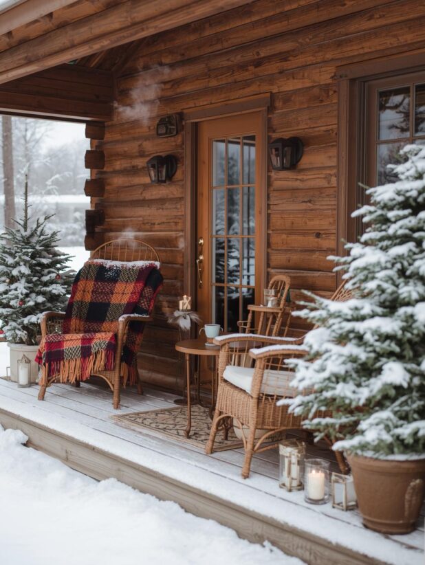 Rustic winter porch decorating