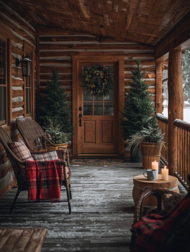 Rustic winter porch decorating