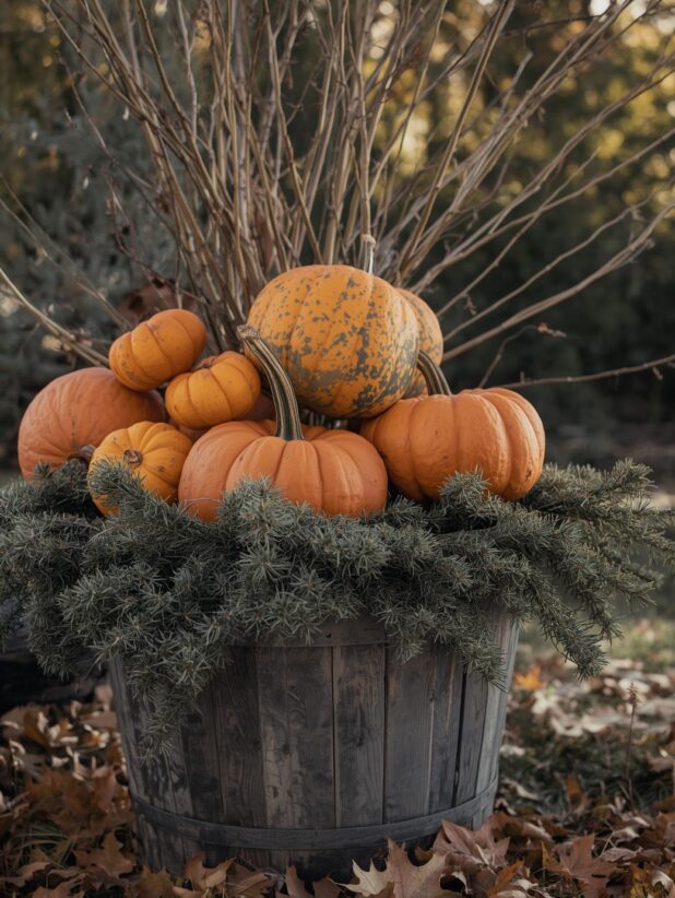 Rustic Fall Planter, Rustic Winter Planter. One Pot Two Seasons