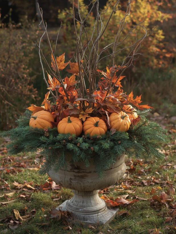 Rustic Fall Planter, Rustic Winter Planter. One Pot Two Seasons
