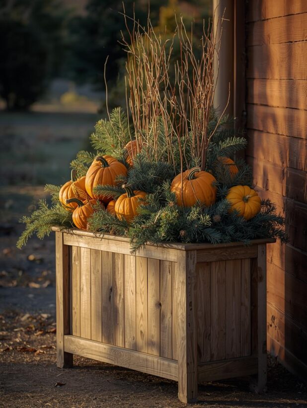Rustic Fall Planter, Rustic Winter Planter. One Pot Two Seasons