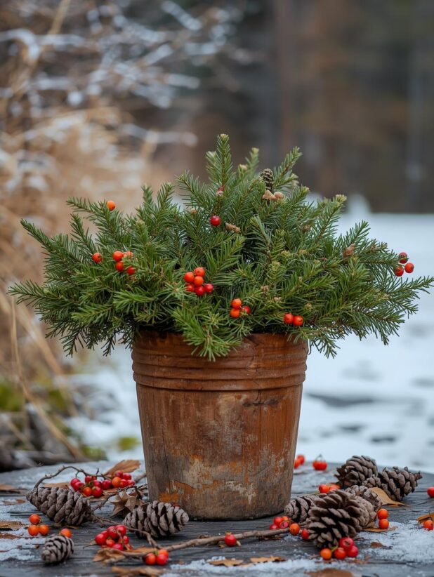 Rustic Fall Planter, Rustic Winter Planter. One Pot Two Seasons