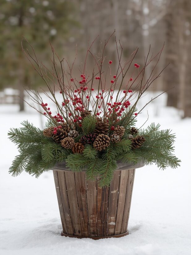 Rustic Fall Planter, Rustic Winter Planter. One Pot Two Seasons