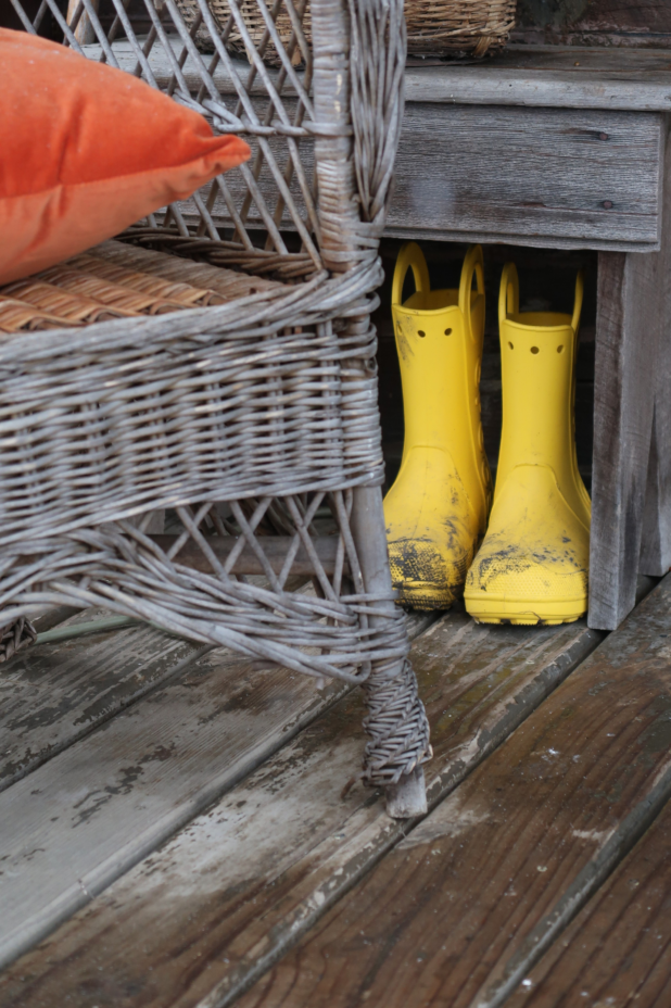 Fall, Porch, Yellow Croc Boots