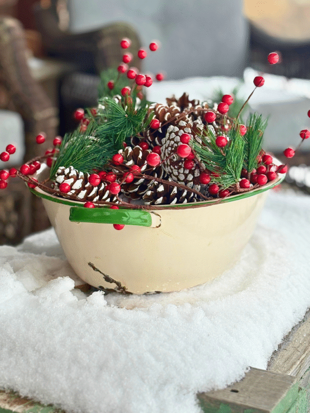 Log Cabin Winter Porch Decor