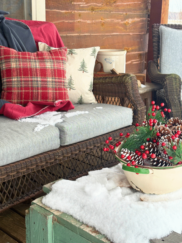 Log Cabin Winter Porch Decor